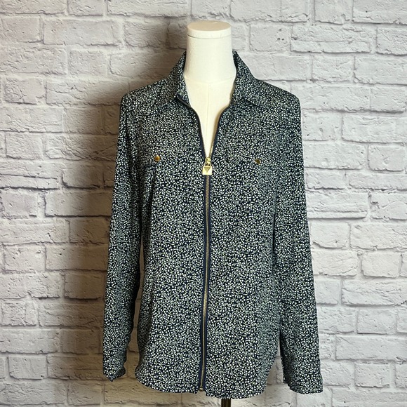 Michael Kors Women's Floral Print Blouse with Gold Zipper Size Medium - Picture 1 of 8